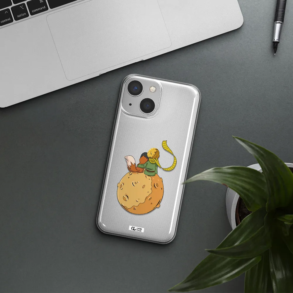 a cartoon of a fox and a fox sitting on a planet Apple iPhone 13 mini Clear TPU Case