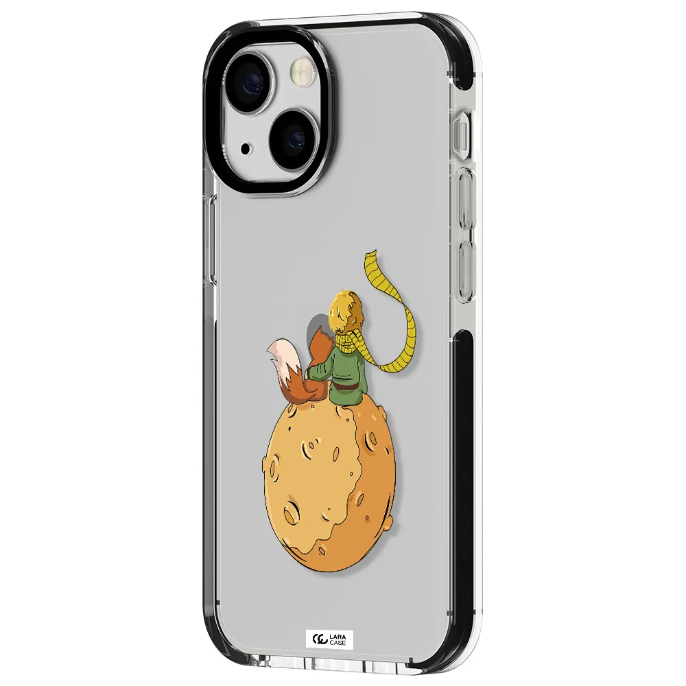 a cartoon of a fox and a fox sitting on a planet Apple iPhone 13 mini impact black border Case