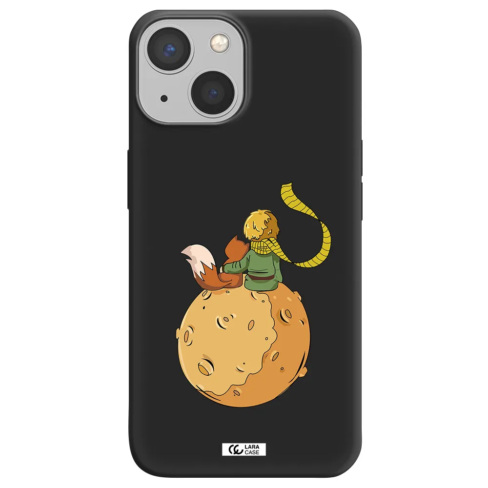 a cartoon of a fox and a fox sitting on a planet Apple iPhone 13 mini Silicone black Case