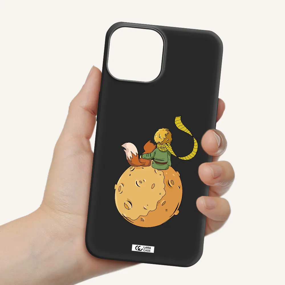 a cartoon of a fox and a fox sitting on a planet Apple iPhone 13 mini Silicone black Case
