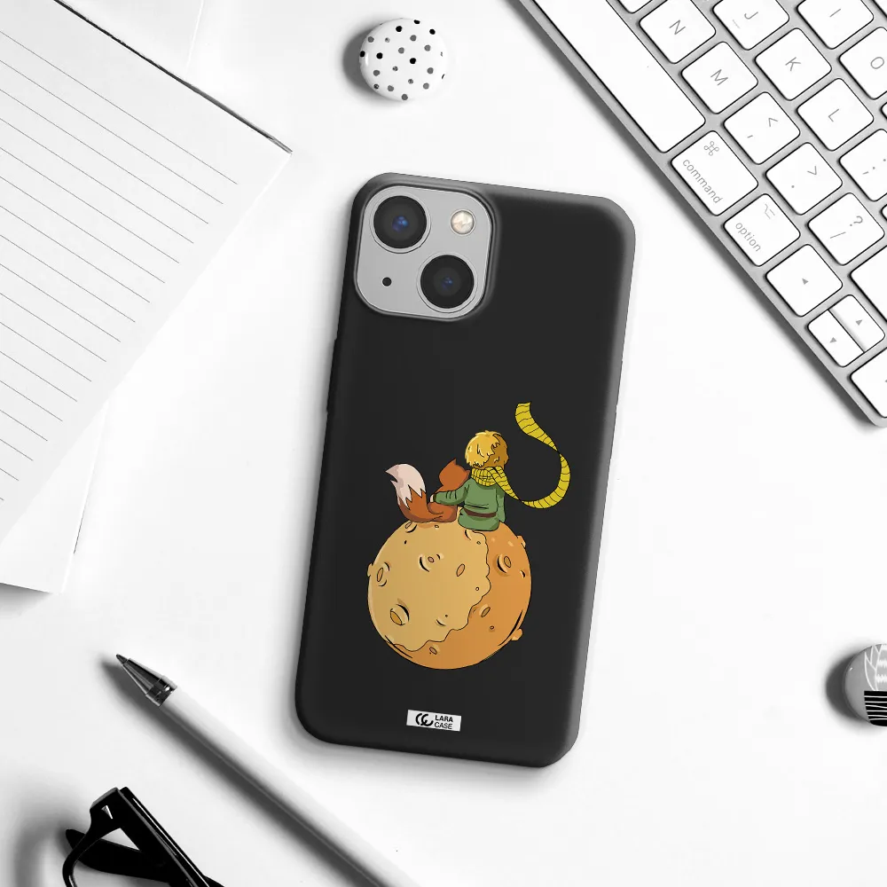 a cartoon of a fox and a fox sitting on a planet Apple iPhone 13 mini Silicone black Case