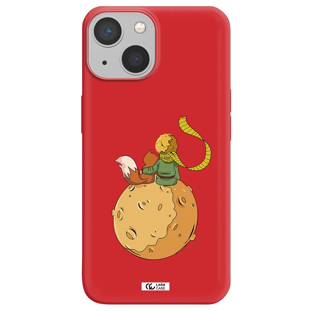 a cartoon of a fox and a fox sitting on a planet Apple iPhone 13 mini Silicone Imperial Red Case
