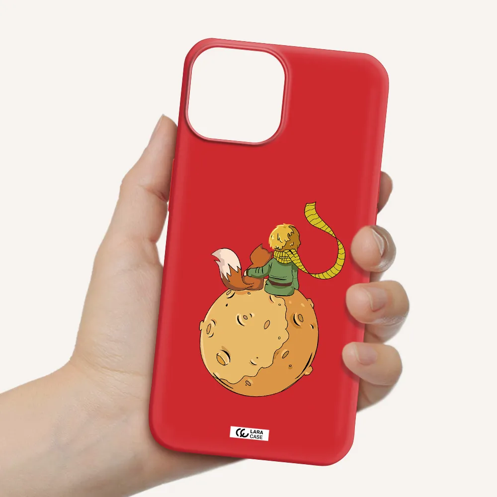 a cartoon of a fox and a fox sitting on a planet Apple iPhone 13 mini Silicone Imperial Red Case