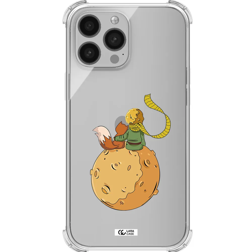 a cartoon of a fox and a fox sitting on a planet Apple iPhone 13 Pro Clear PC Case