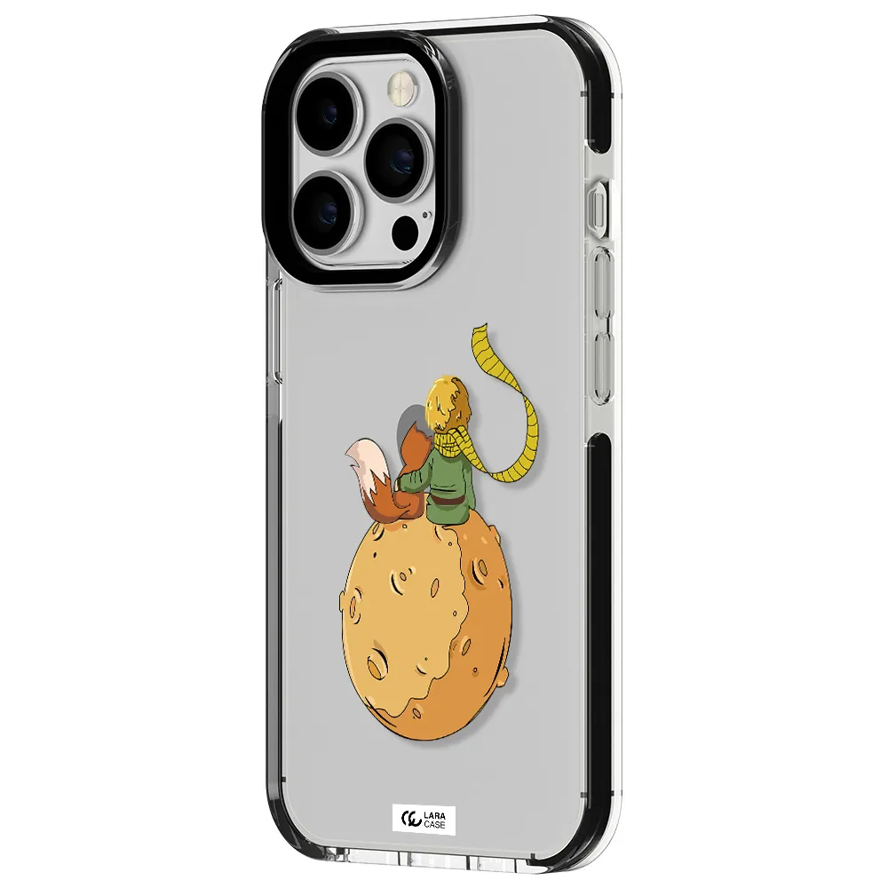 a cartoon of a fox and a fox sitting on a planet Apple iPhone 13 Pro impact black border Case