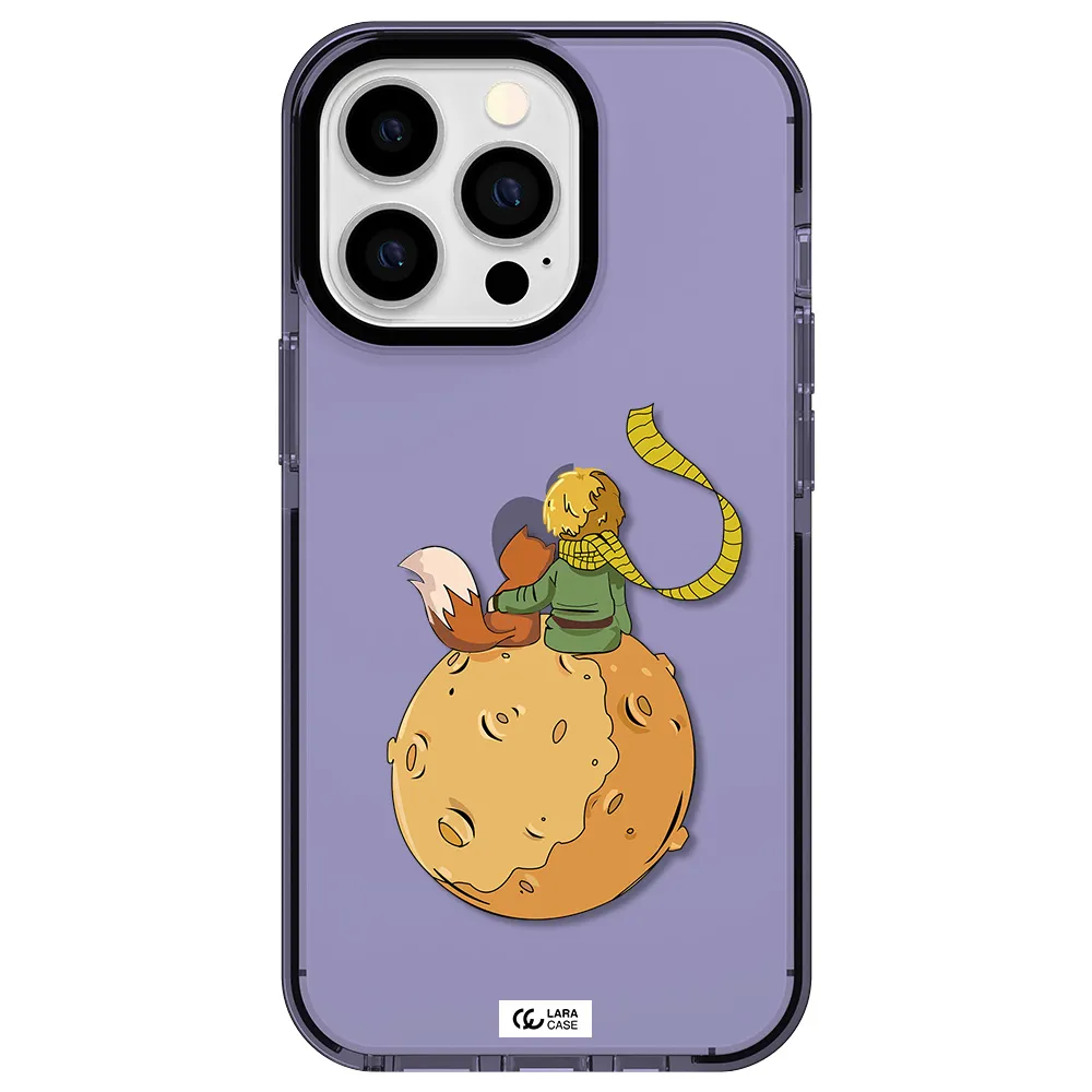a cartoon of a fox and a fox sitting on a planet Apple iPhone 13 Pro impact Lilac Case