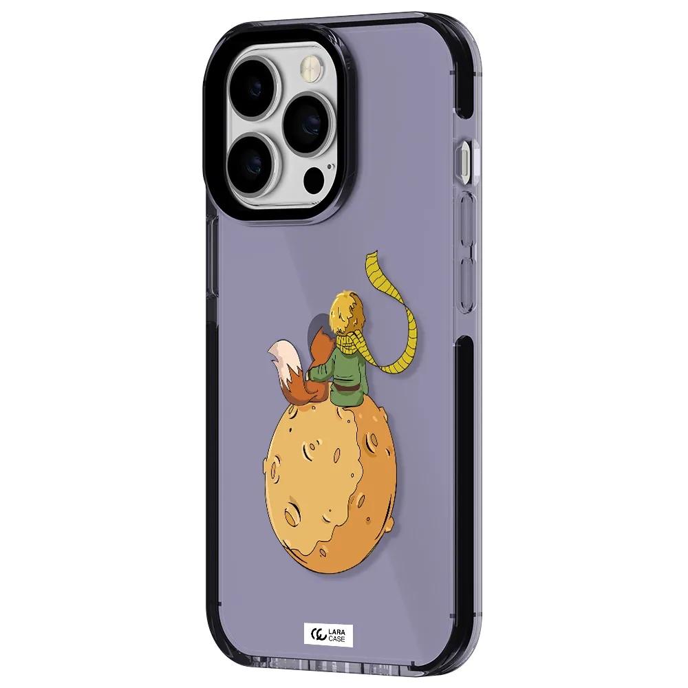a cartoon of a fox and a fox sitting on a planet Apple iPhone 13 Pro impact Lilac Case