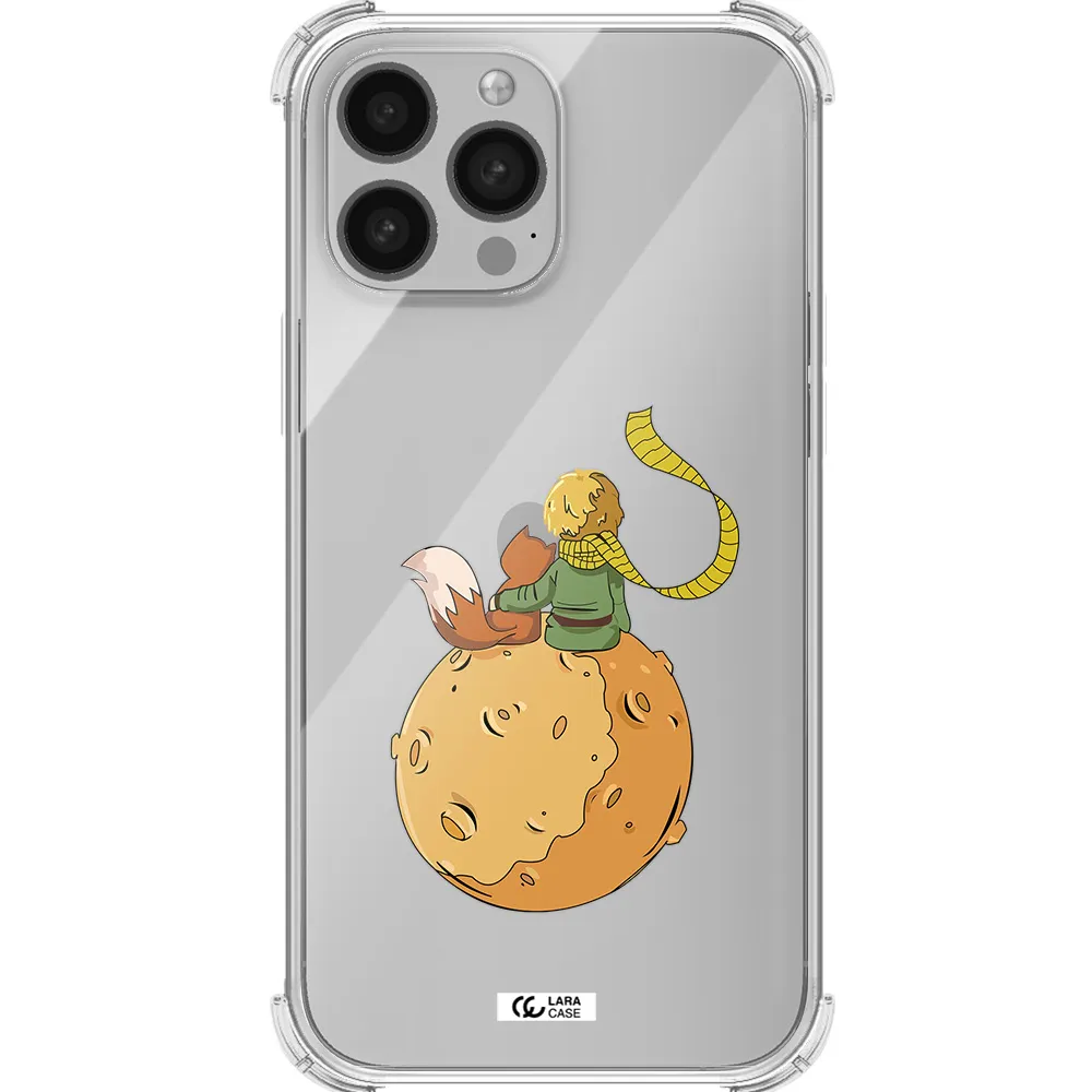 a cartoon of a fox and a fox sitting on a planet Apple iPhone 13 Pro Max Clear PC Case