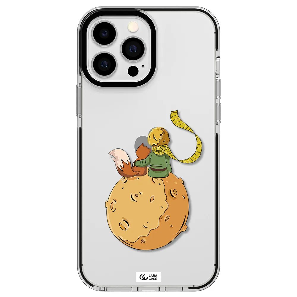 a cartoon of a fox and a fox sitting on a planet Apple iPhone 13 Pro Max impact black border Case