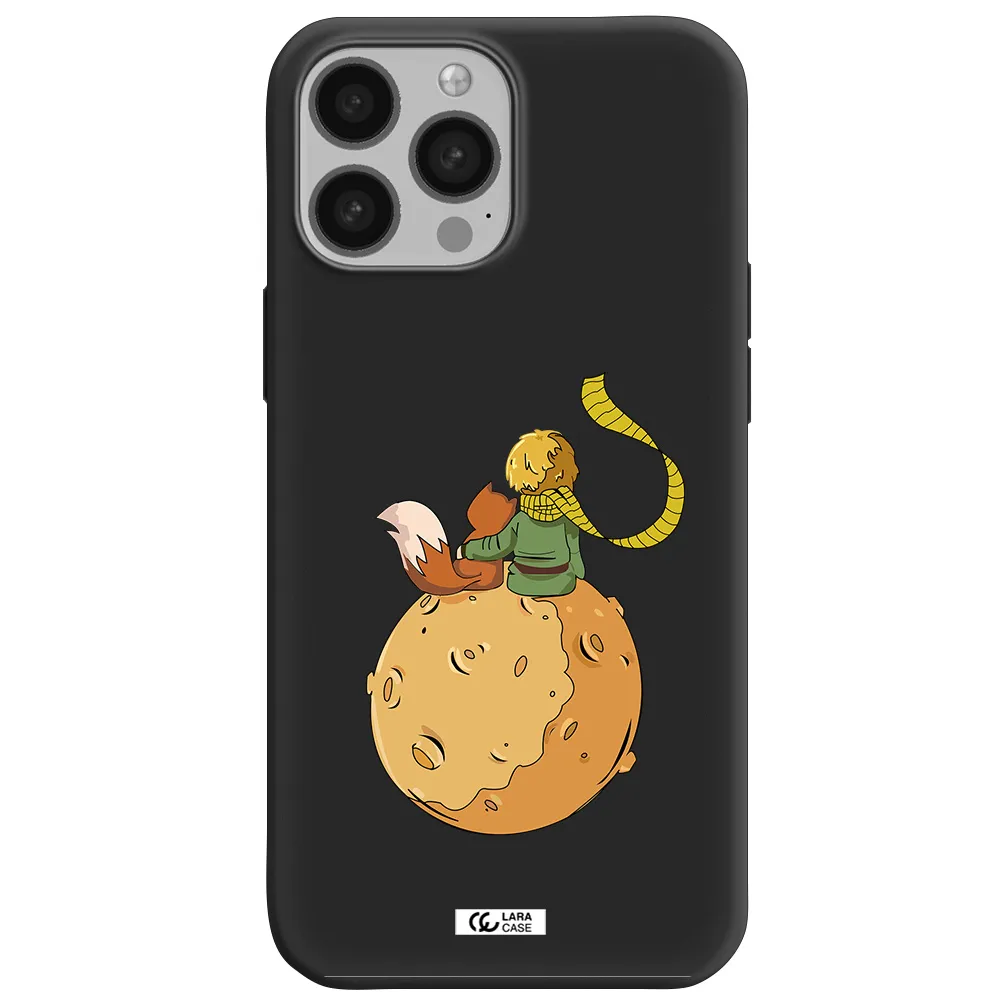 a cartoon of a fox and a fox sitting on a planet Apple iPhone 13 Pro Max Silicone black Case