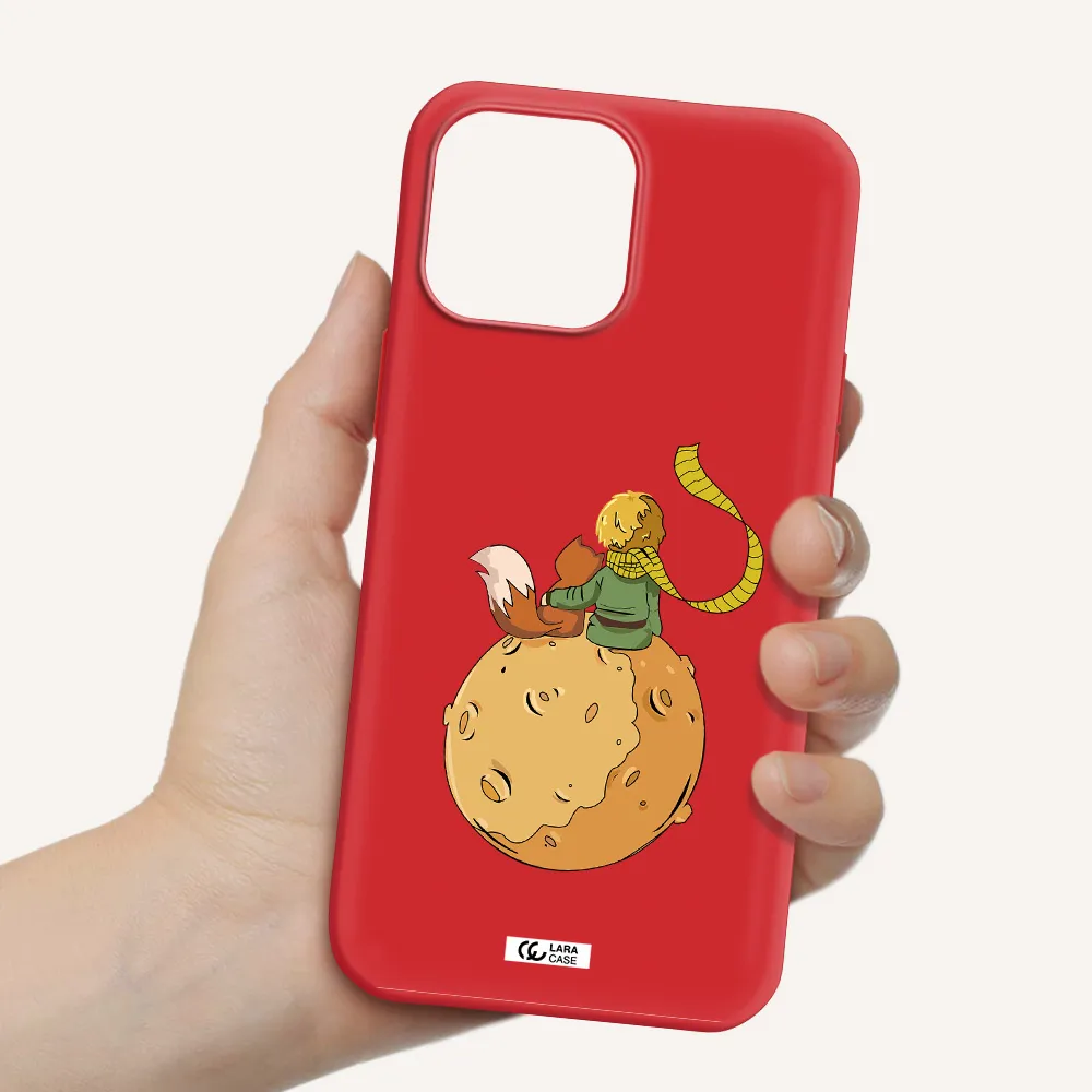 a cartoon of a fox and a fox sitting on a planet Apple iPhone 13 Pro Max Silicone Imperial Red Case