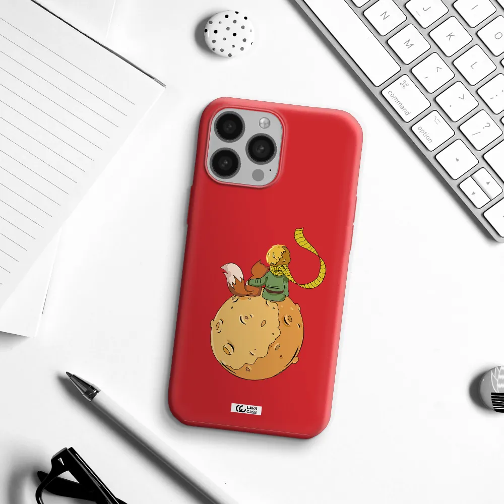 a cartoon of a fox and a fox sitting on a planet Apple iPhone 13 Pro Max Silicone Imperial Red Case