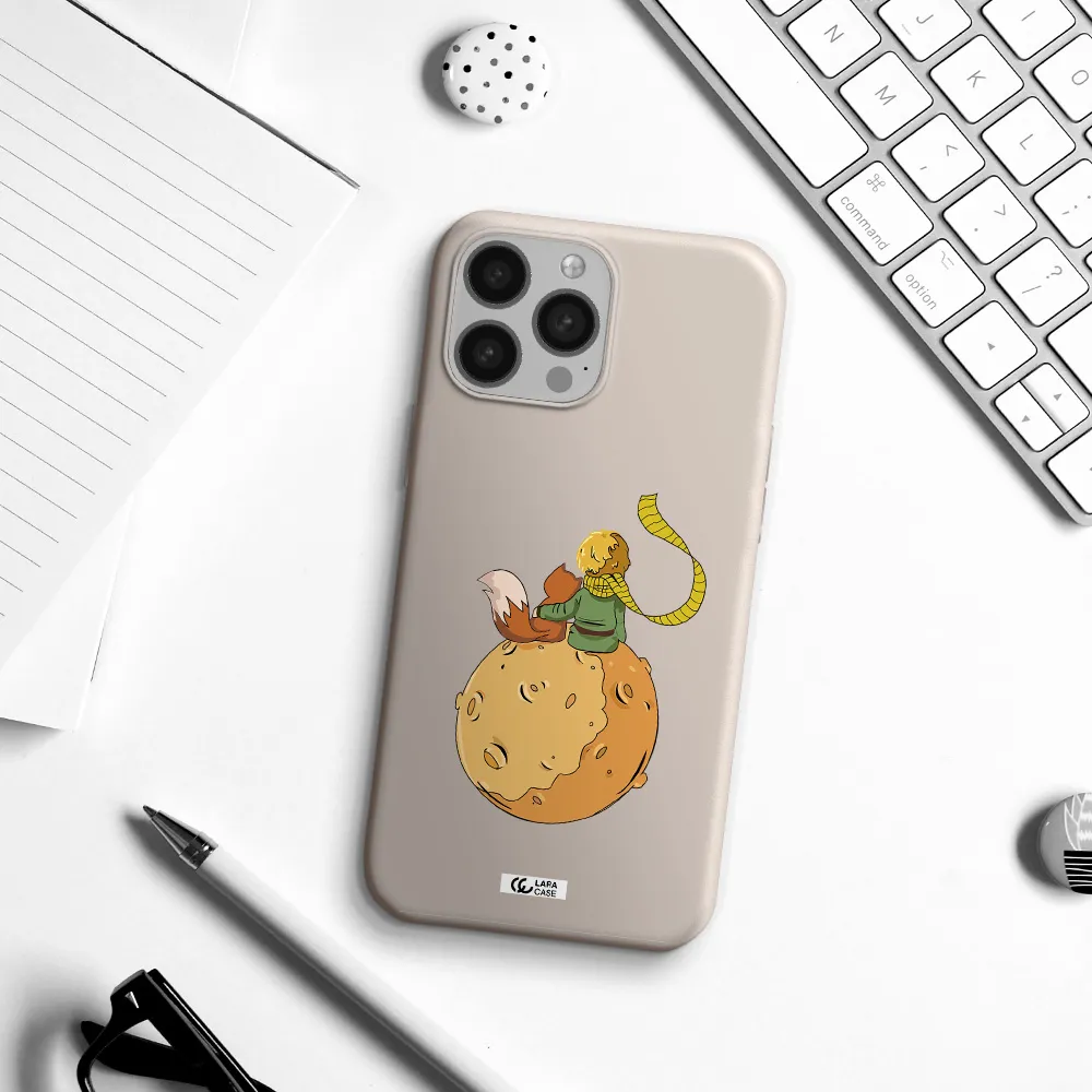 a cartoon of a fox and a fox sitting on a planet Apple iPhone 13 Pro Max Silicone Stone Case
