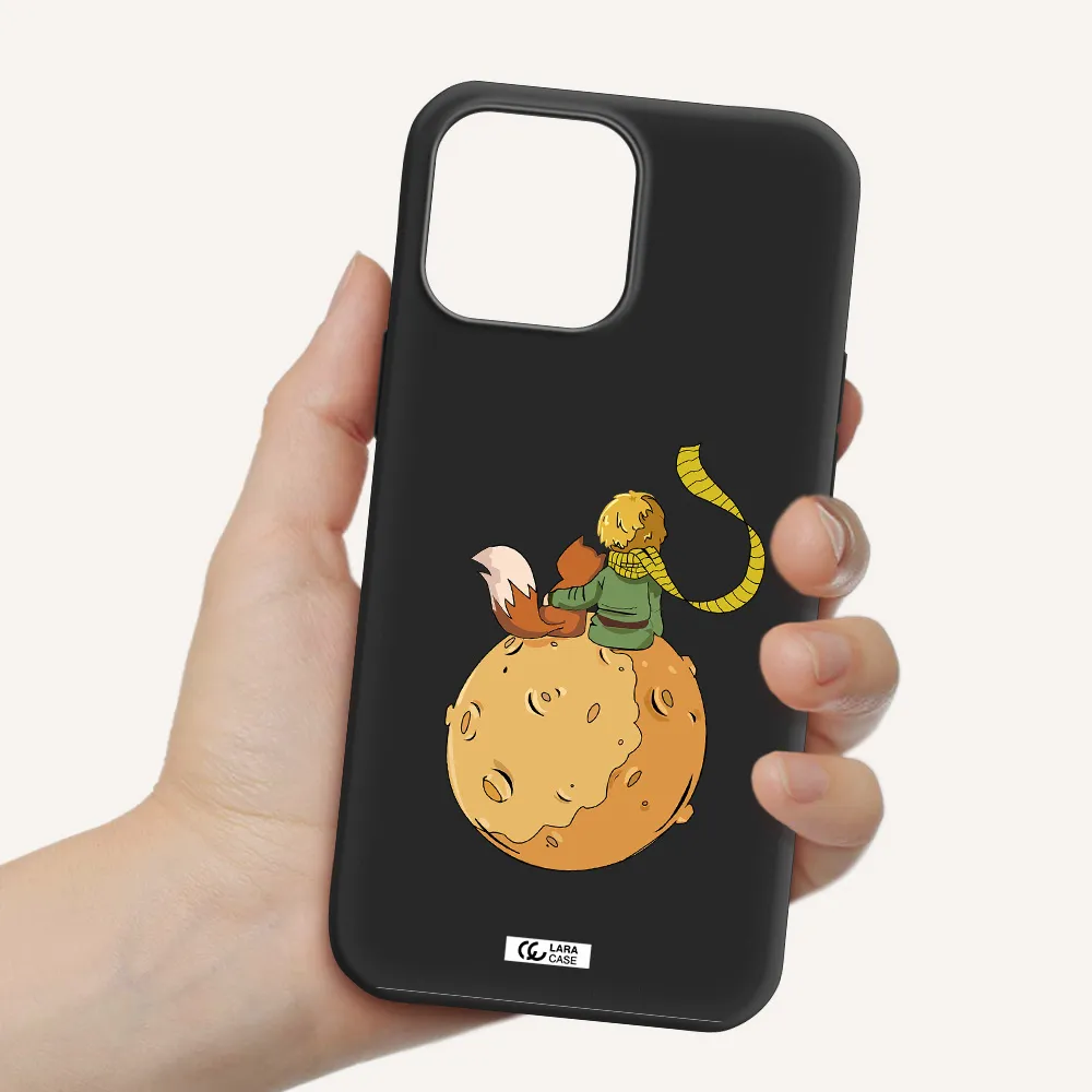 a cartoon of a fox and a fox sitting on a planet Apple iPhone 13 Pro Silicone black Case