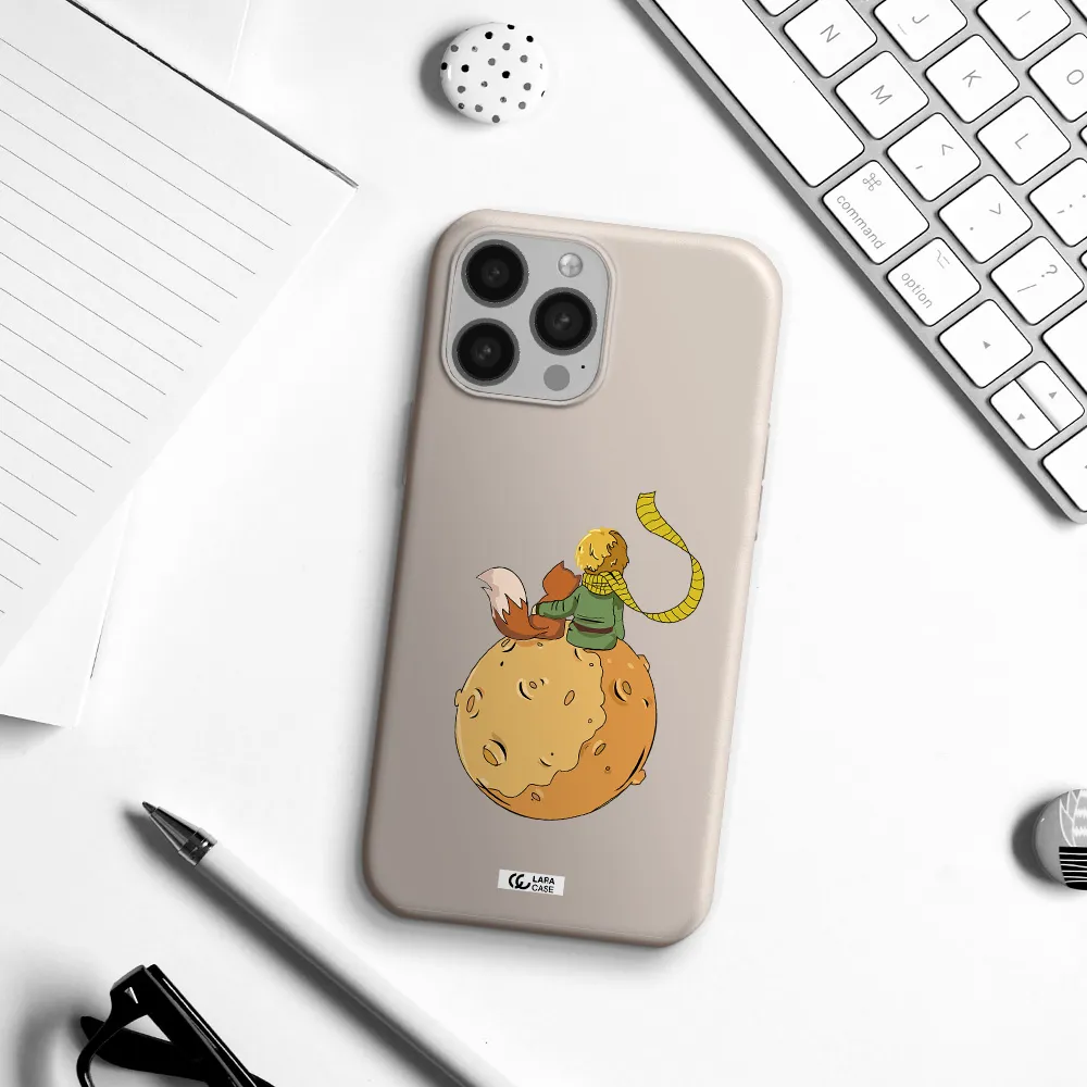 a cartoon of a fox and a fox sitting on a planet Apple iPhone 13 Pro Silicone Stone Case
