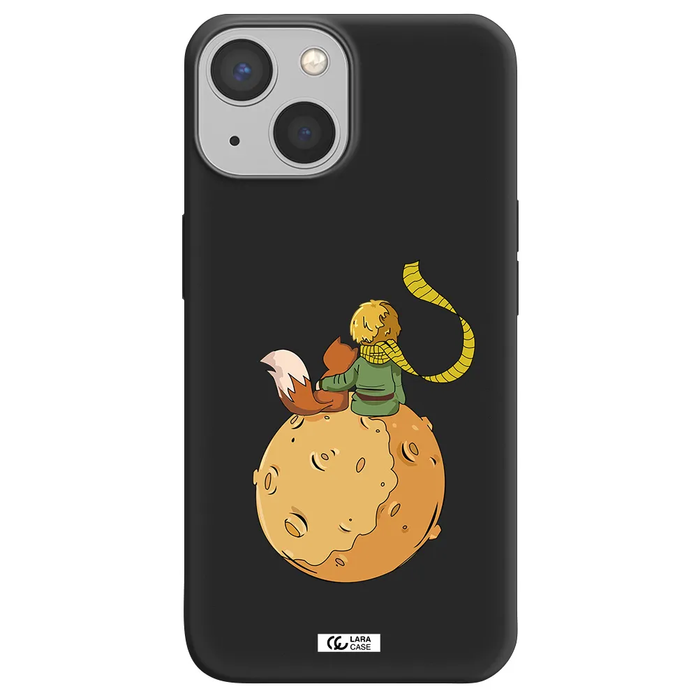 a cartoon of a fox and a fox sitting on a planet Apple iPhone 13 Silicone black Case