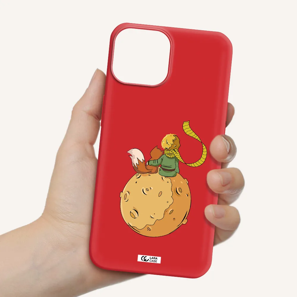 a cartoon of a fox and a fox sitting on a planet Apple iPhone 13 Silicone Imperial Red Case