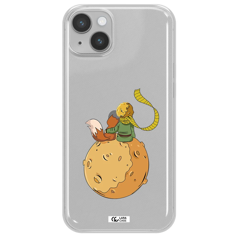 a cartoon of a fox and a fox sitting on a planet Apple iPhone 14 Clear TPU Case