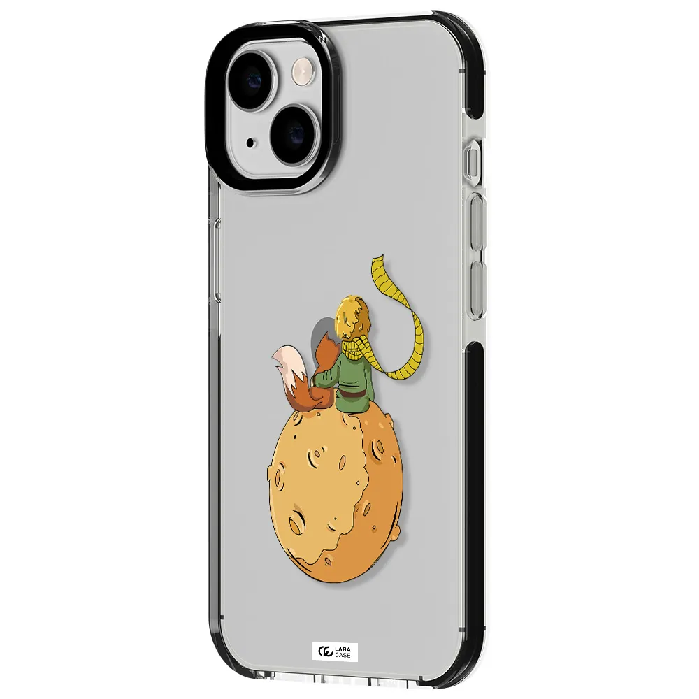 a cartoon of a fox and a fox sitting on a planet Apple iPhone 14 impact black border Case