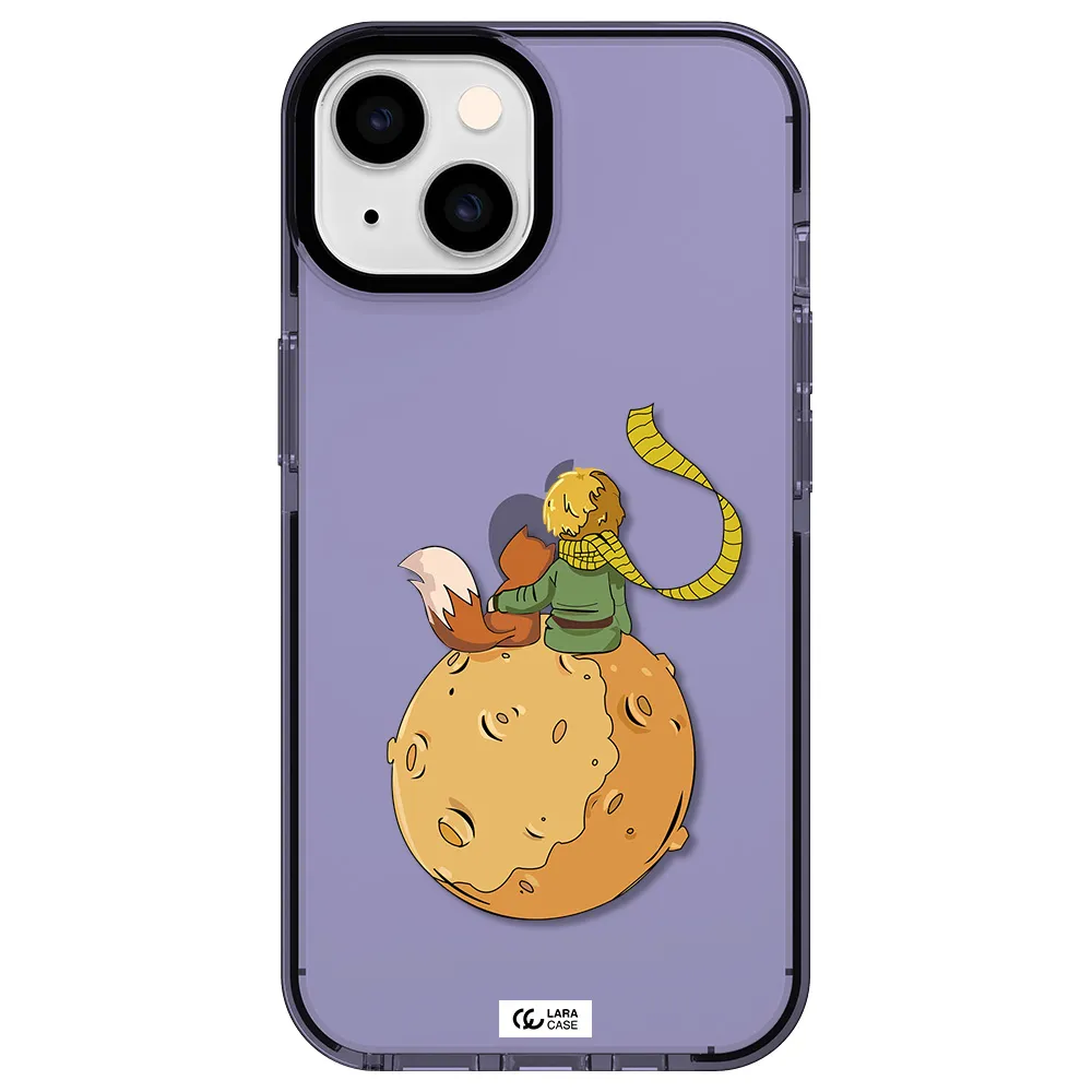 a cartoon of a fox and a fox sitting on a planet Apple iPhone 14 impact Lilac Case