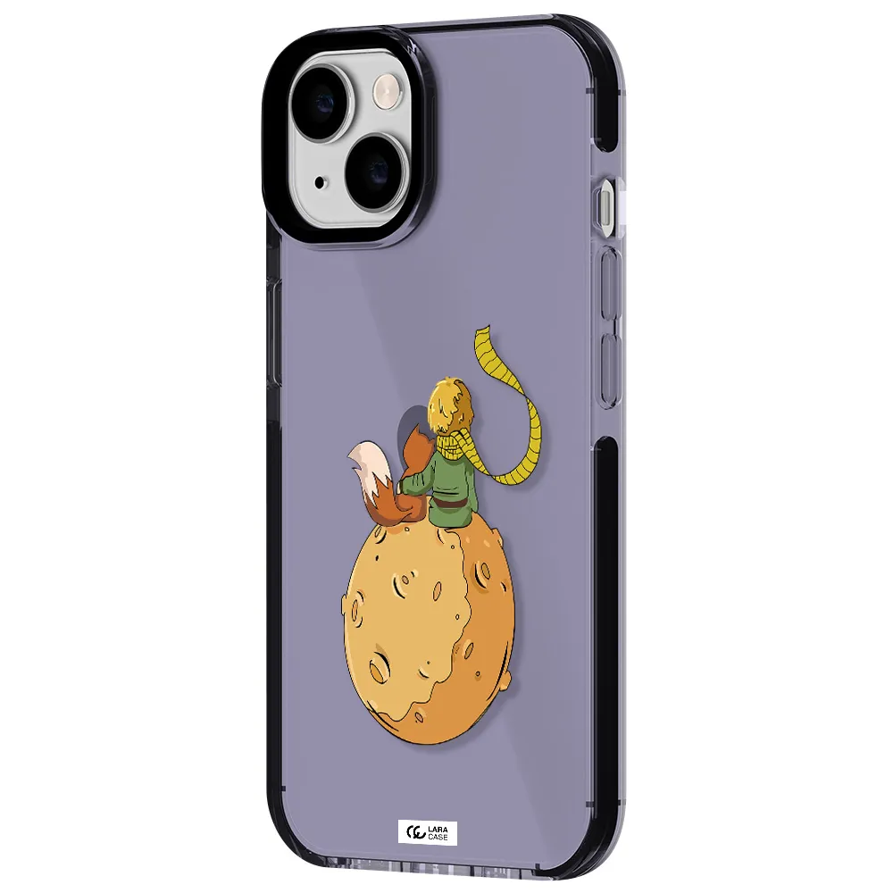 a cartoon of a fox and a fox sitting on a planet Apple iPhone 14 impact Lilac Case