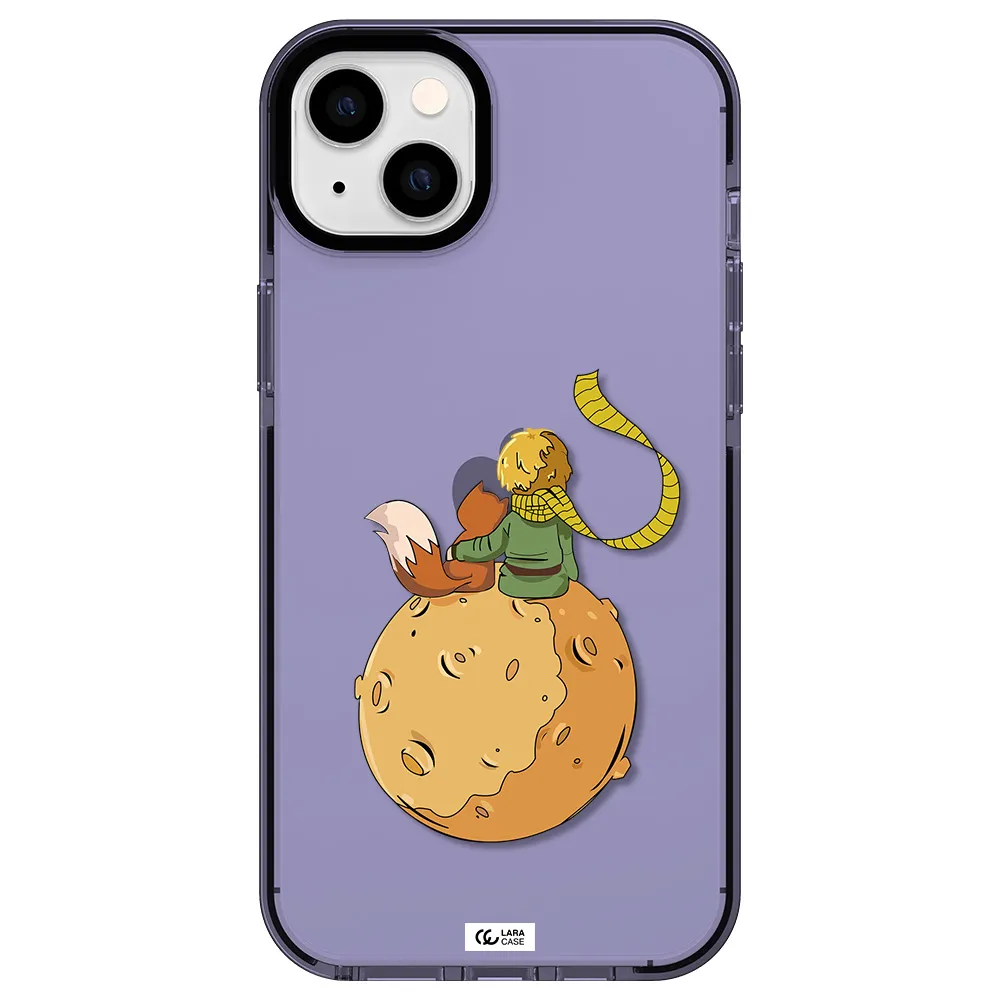 a cartoon of a fox and a fox sitting on a planet Apple iPhone 14 plus impact Lilac Case