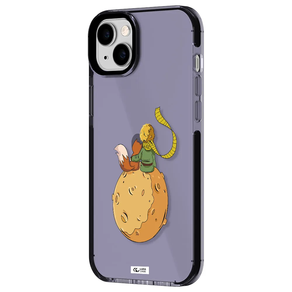 a cartoon of a fox and a fox sitting on a planet Apple iPhone 14 plus impact Lilac Case