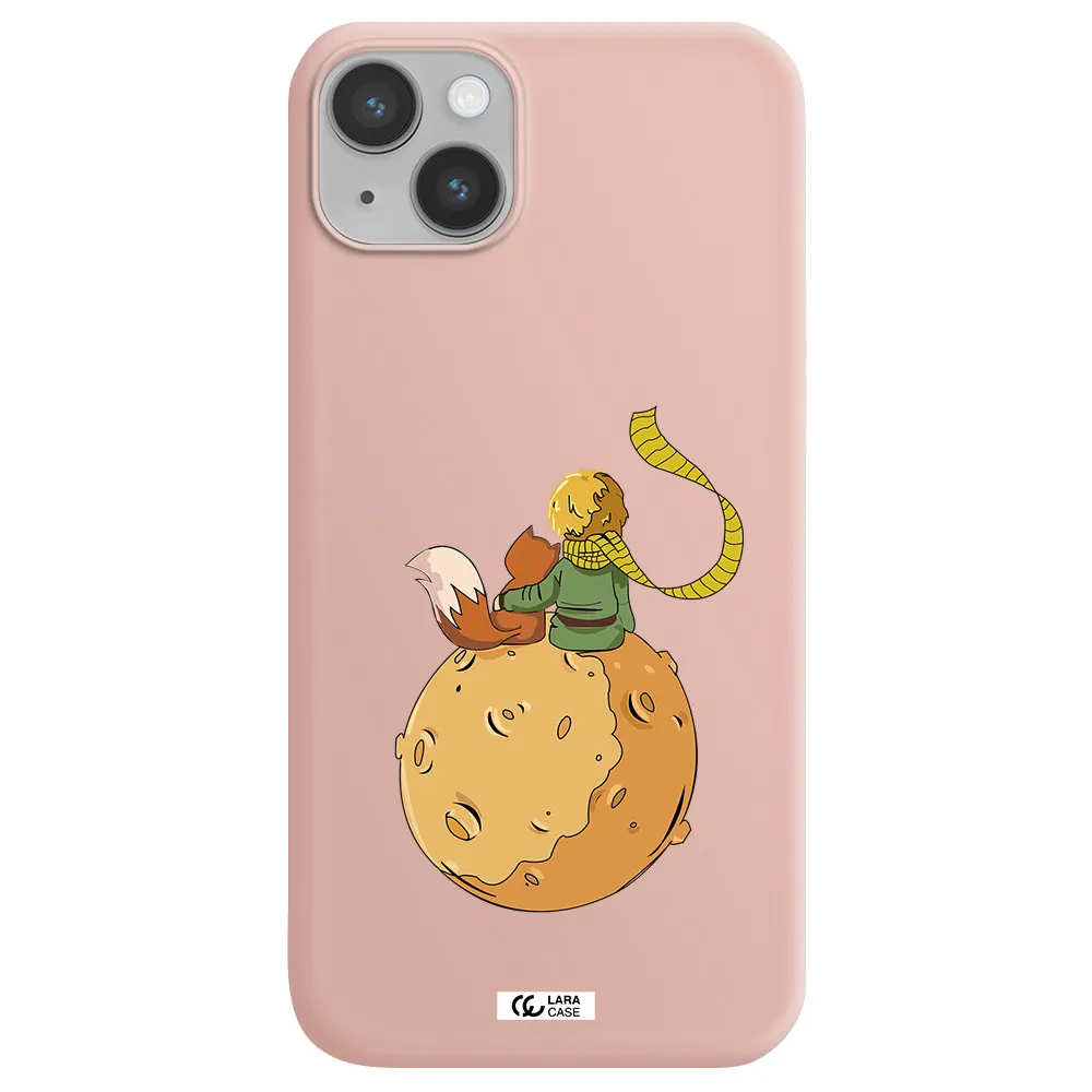 a cartoon of a fox and a fox sitting on a planet Apple iPhone 14 plus Silicone pastel pink Case