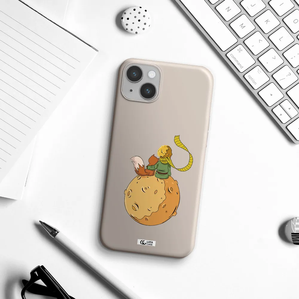 a cartoon of a fox and a fox sitting on a planet Apple iPhone 14 plus Silicone Stone Case