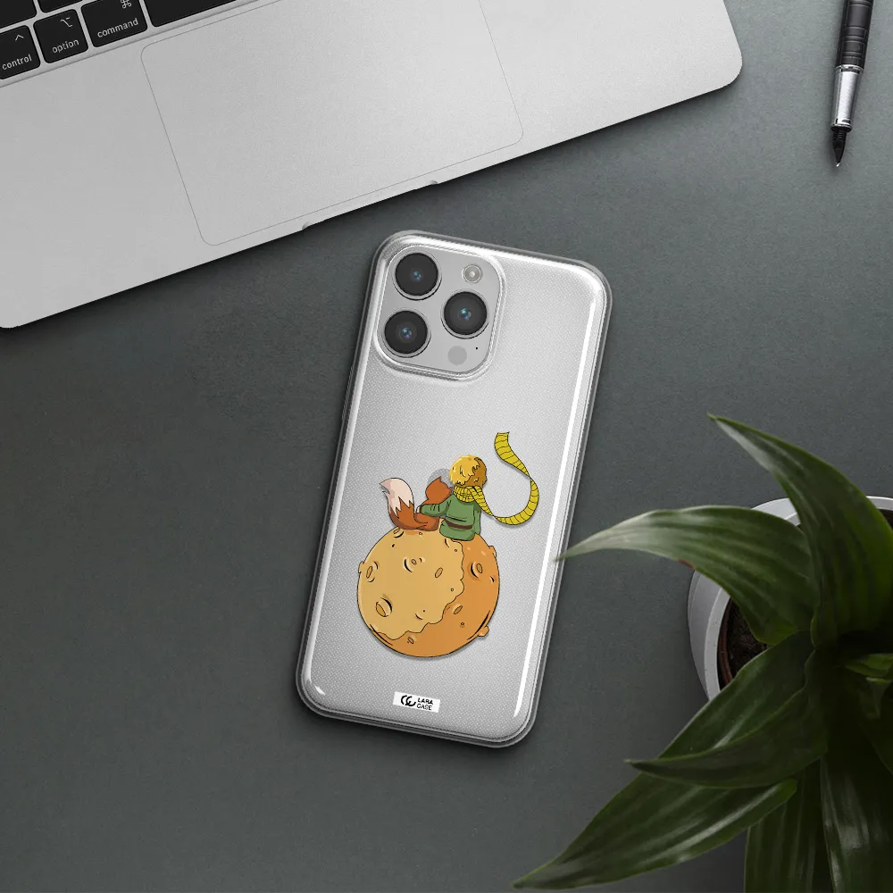 a cartoon of a fox and a fox sitting on a planet Apple iPhone 14 pro Clear TPU Case