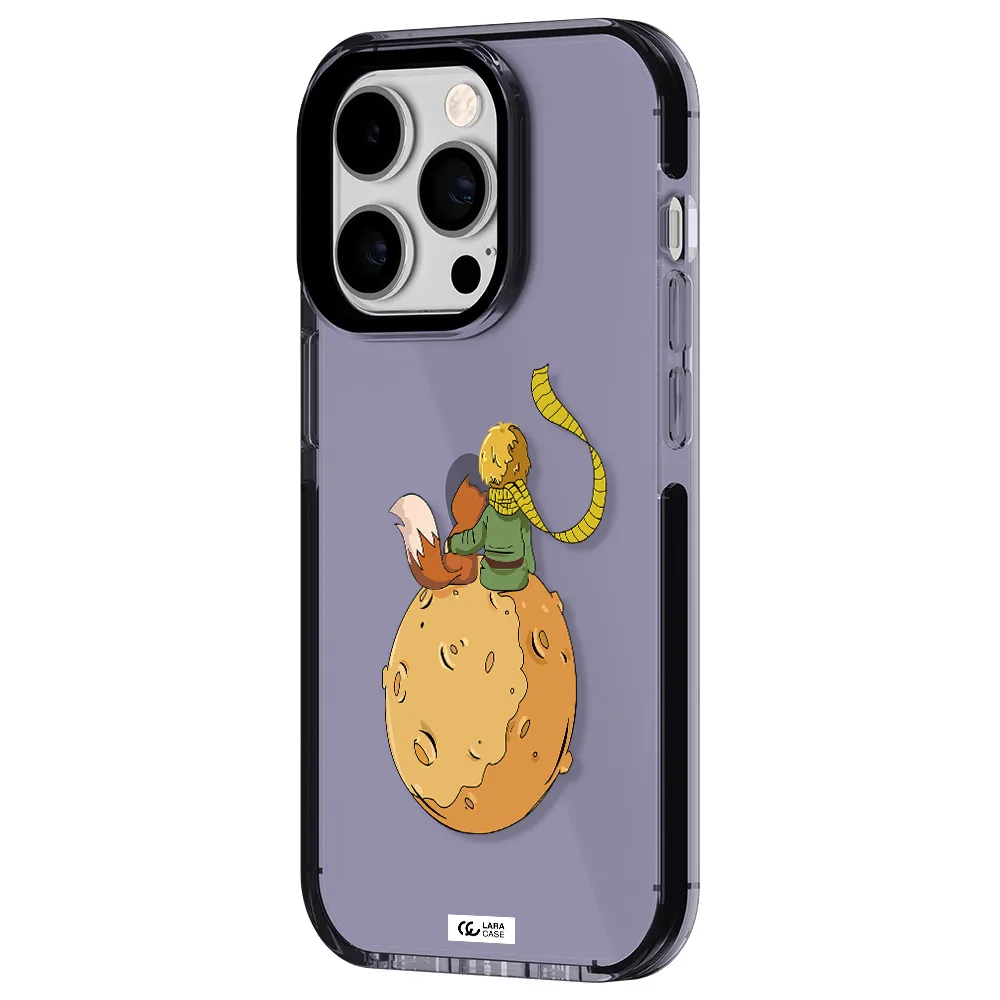 a cartoon of a fox and a fox sitting on a planet Apple iPhone 14 pro impact Lilac Case