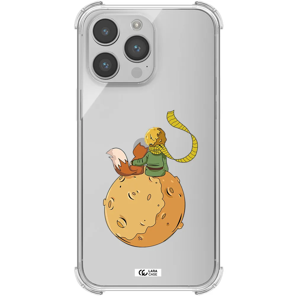 a cartoon of a fox and a fox sitting on a planet Apple iPhone 14 pro max Clear PC Case