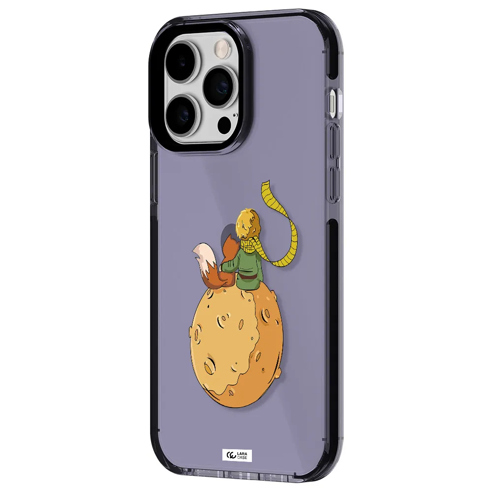 a cartoon of a fox and a fox sitting on a planet Apple iPhone 14 pro max impact Lilac Case