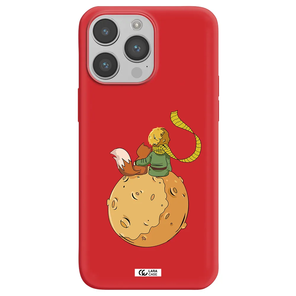 a cartoon of a fox and a fox sitting on a planet Apple iPhone 14 pro max Silicone Imperial Red Case