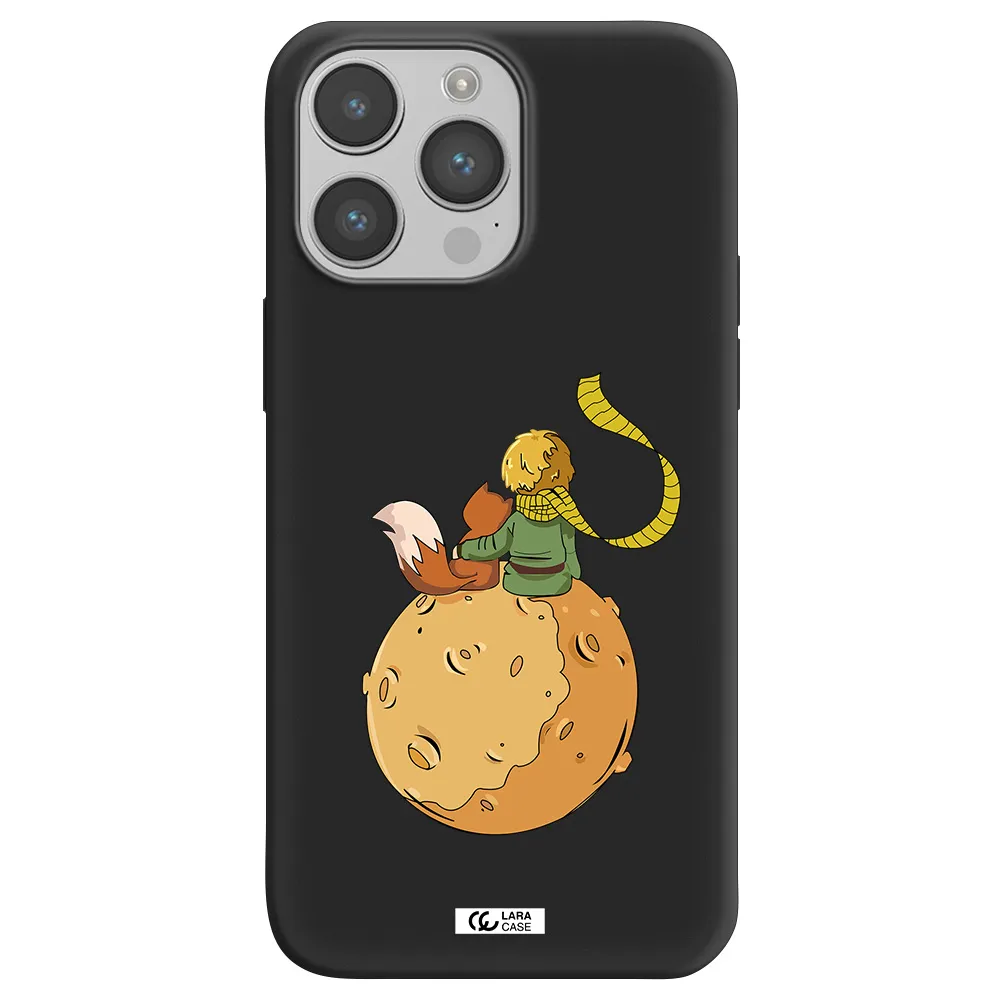 a cartoon of a fox and a fox sitting on a planet Apple iPhone 14 pro Silicone black Case