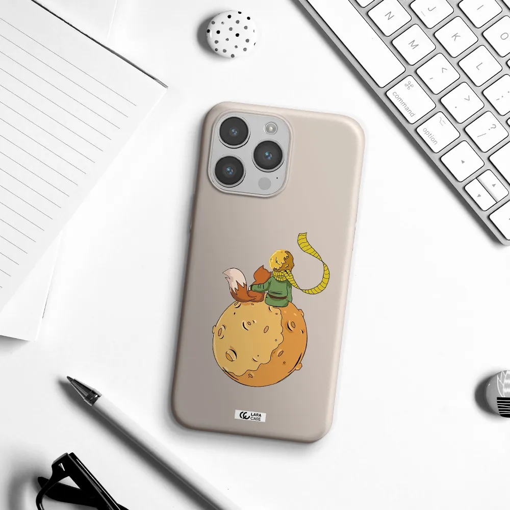 a cartoon of a fox and a fox sitting on a planet Apple iPhone 14 pro Silicone Stone Case