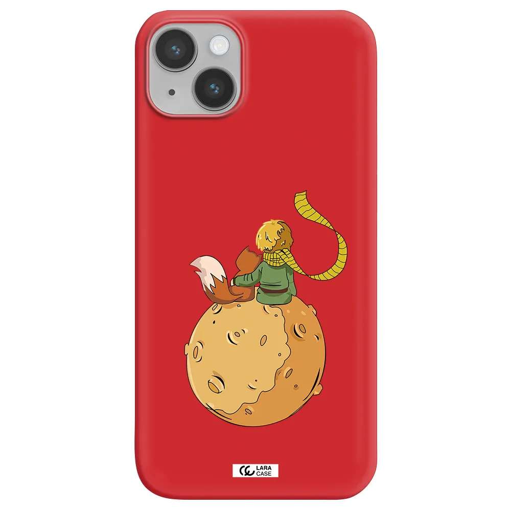 a cartoon of a fox and a fox sitting on a planet Apple iPhone 14 Silicone Imperial Red Case