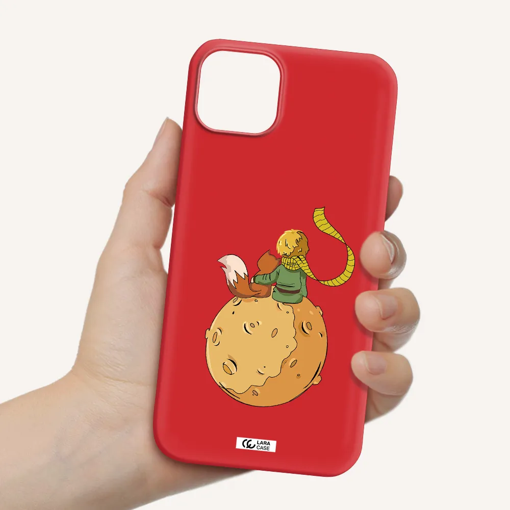 a cartoon of a fox and a fox sitting on a planet Apple iPhone 14 Silicone Imperial Red Case