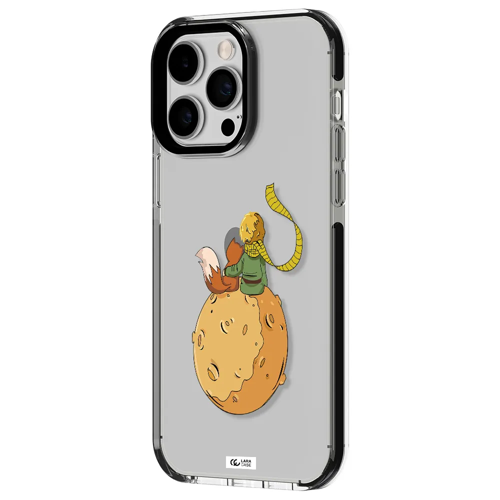 a cartoon of a fox and a fox sitting on a planet Apple iPhone 15 Pro impact black border Case