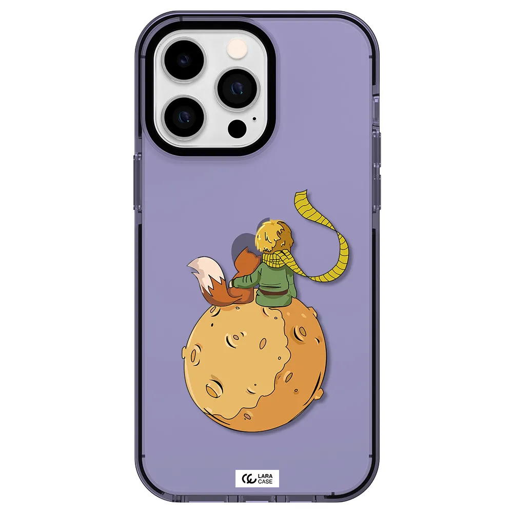 a cartoon of a fox and a fox sitting on a planet Apple iPhone 15 Pro Max impact Lilac Case
