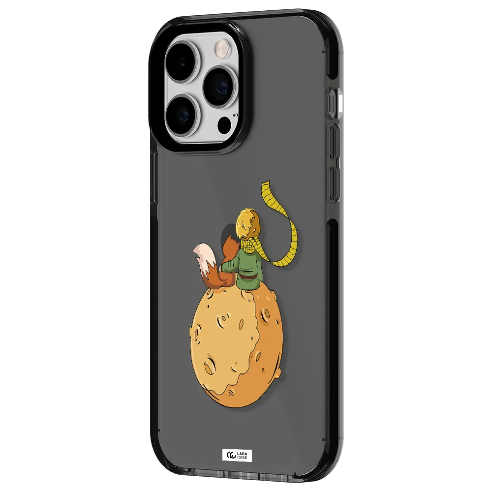 a cartoon of a fox and a fox sitting on a planet Apple iPhone 15 Pro Max impact Smoke Black Case