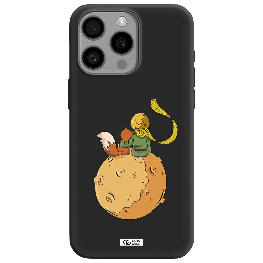 a cartoon of a fox and a fox sitting on a planet Apple Iphone 15 Pro max Silicone black Case