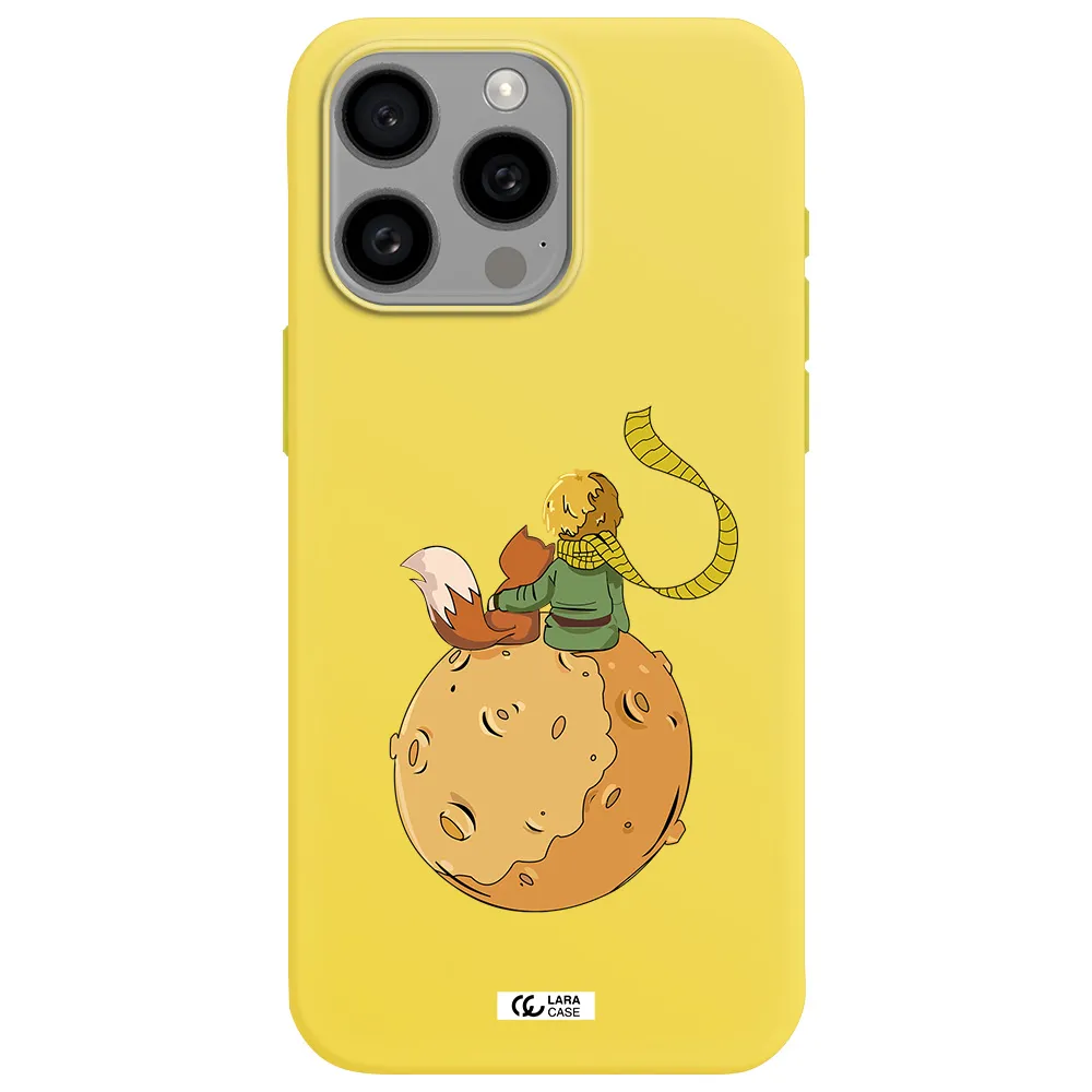 a cartoon of a fox and a fox sitting on a planet Apple Iphone 15 Pro max Silicone canary yellow Case