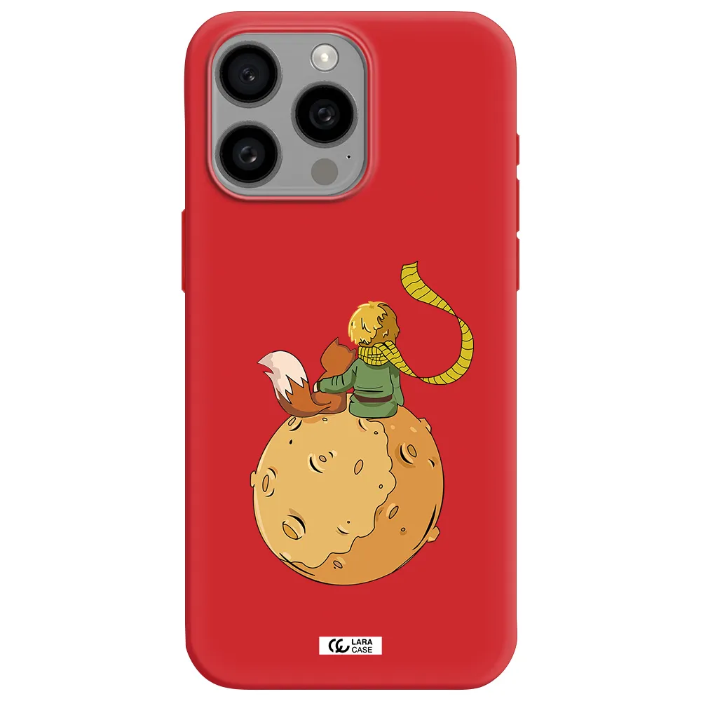 A Cartoon Of A Fox And A Fox Sitting On A Planet Apple Iphone 15 Pro Max Silicone Imperial Red Case