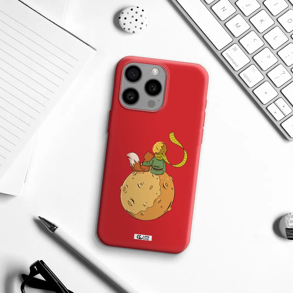 A Cartoon Of A Fox And A Fox Sitting On A Planet Apple Iphone 15 Pro Max Silicone Imperial Red Case