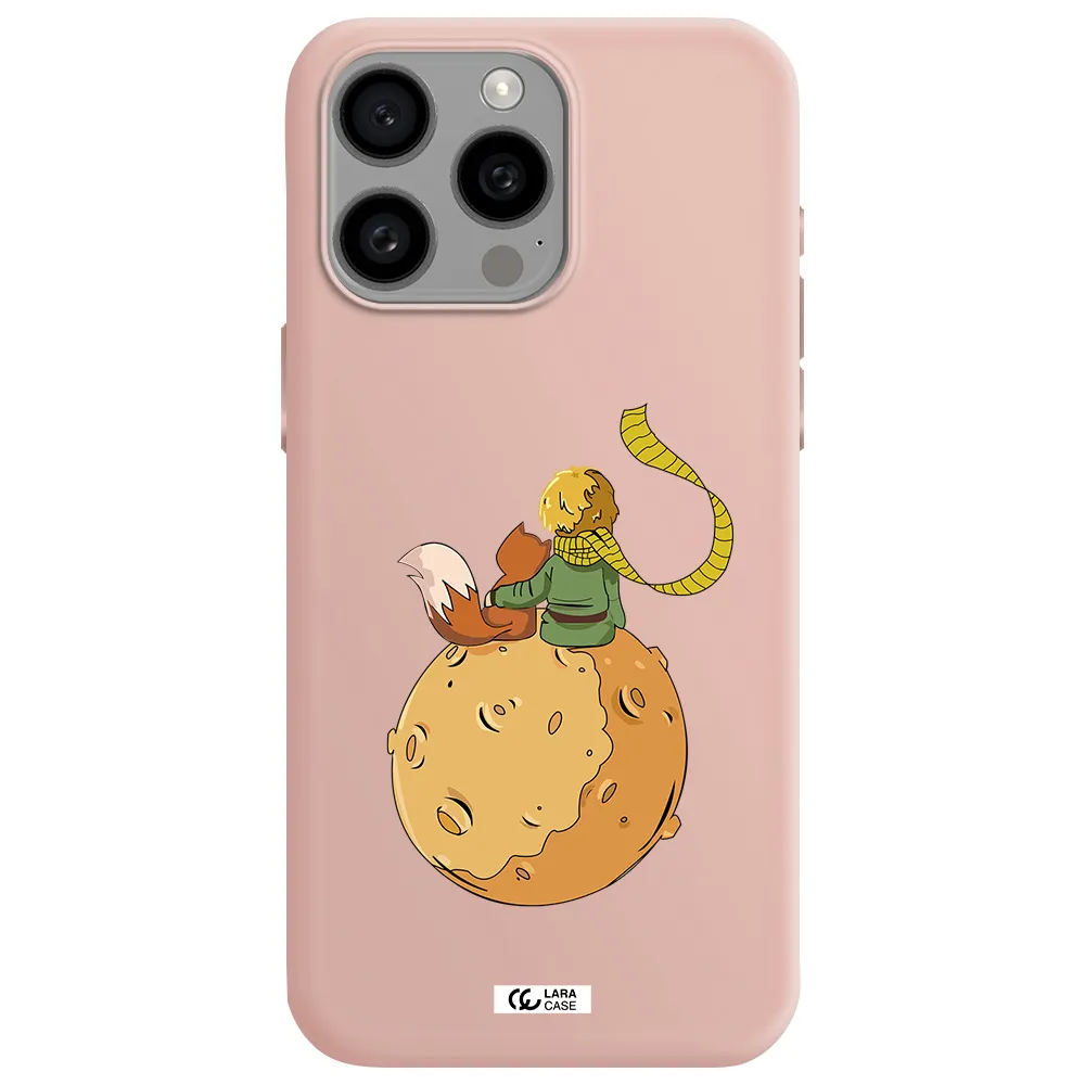 a cartoon of a fox and a fox sitting on a planet Apple Iphone 15 Pro max Silicone pastel pink Case