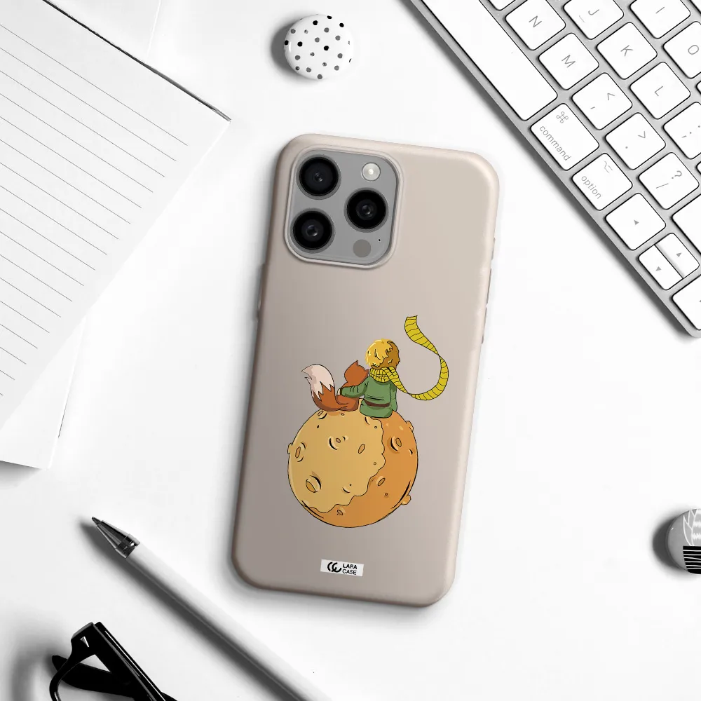 a cartoon of a fox and a fox sitting on a planet Apple Iphone 15 Pro max Silicone Stone Case