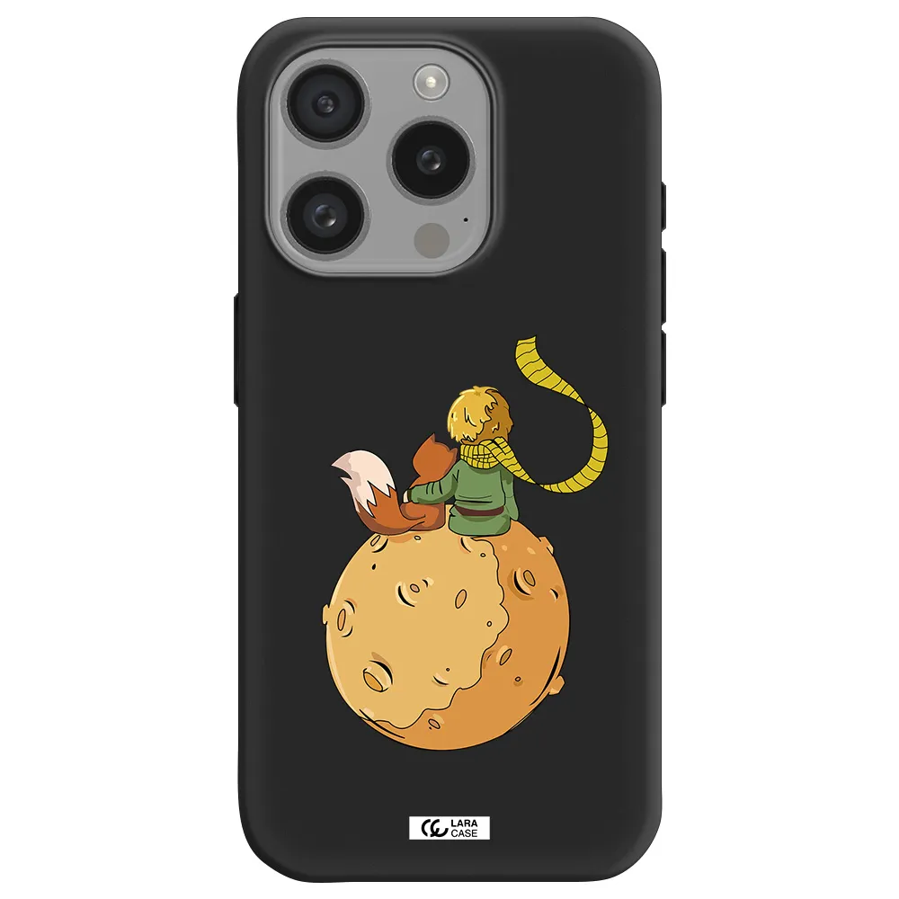 A Cartoon Of A Fox And A Fox Sitting On A Planet Apple Iphone 15 Pro Silicone Black Case