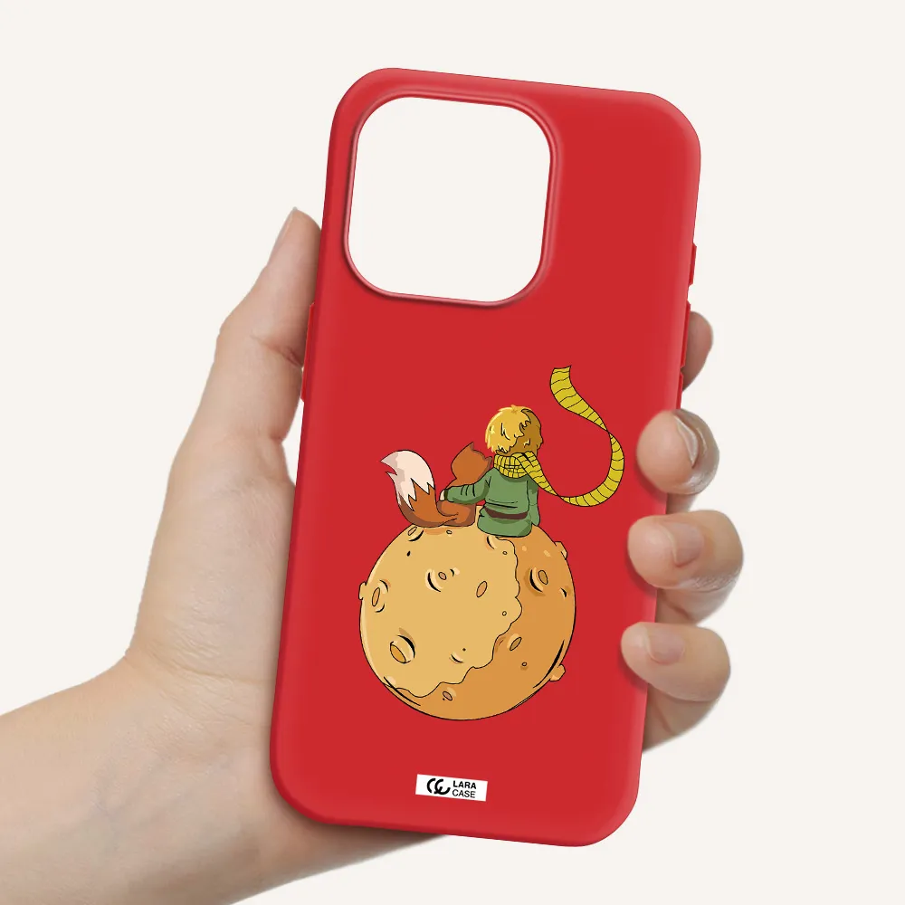 A Cartoon Of A Fox And A Fox Sitting On A Planet Apple Iphone 15 Pro Silicone Imperial Red Case