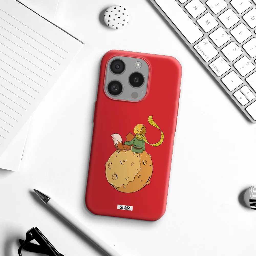 A Cartoon Of A Fox And A Fox Sitting On A Planet Apple Iphone 15 Pro Silicone Imperial Red Case